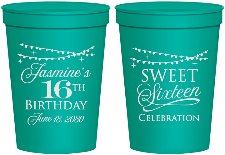 Personalized 16th Birthday 16 oz Stadium Cups - String Lights | 300009
