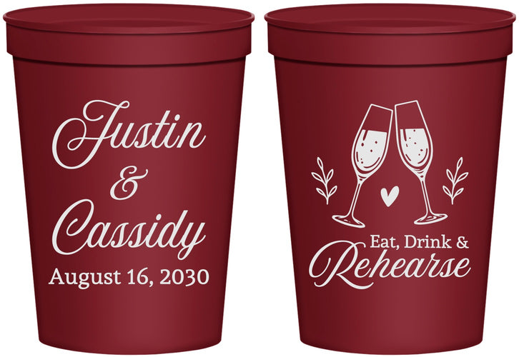 Personalized Rehearsal Dinner 16 oz Stadium Cups - Eat Drink Rehearse | 30001