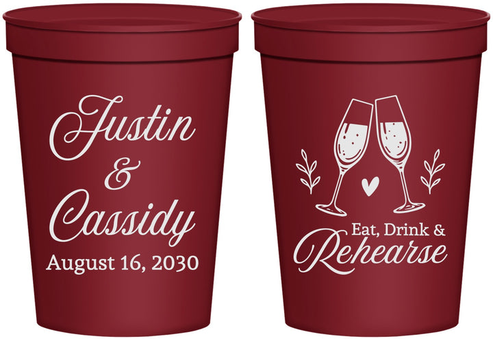 Personalized Rehearsal Dinner 16 oz Stadium Cups - Eat Drink Rehearse | 30001