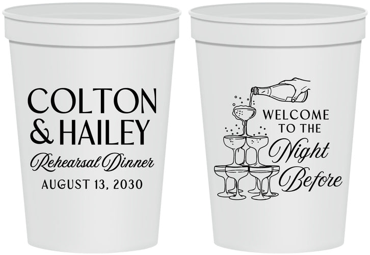 Personalized Rehearsal Dinner 16 oz Stadium Cups - The Night Before | 30007