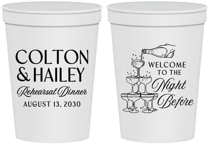 Personalized Rehearsal Dinner 16 oz Stadium Cups - The Night Before | 30007
