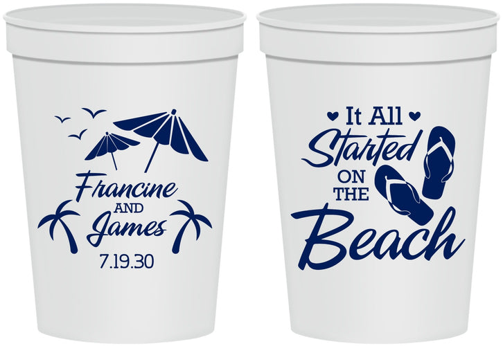 Personalized Wedding 16 oz Stadium Cups - Started On The Beach | 310