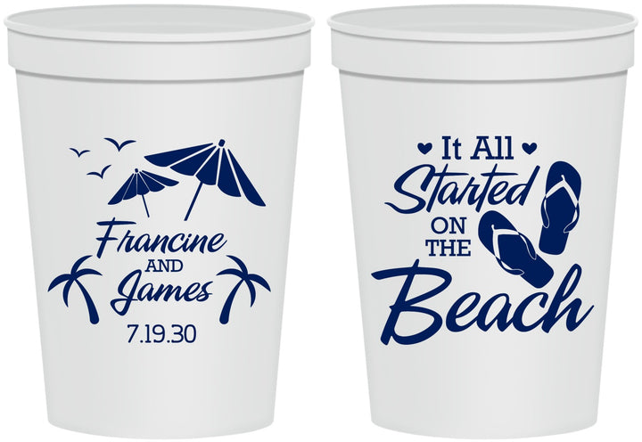 Personalized Wedding 16 oz Stadium Cups - Started On The Beach | 310