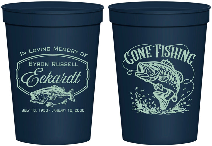 Personalized Memorial 16 oz Stadium Cups - Gone Fishing | 310022