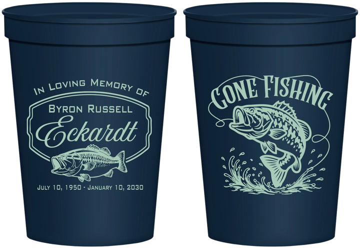 Personalized Memorial 16 oz Stadium Cups - Gone Fishing | 310022