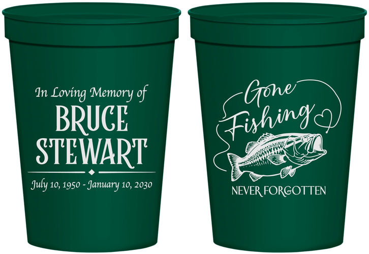Personalized Memorial 16 oz Stadium Cups - Gone Fishing | 310023