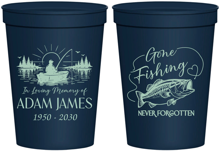 Personalized Memorial 16 oz Stadium Cups - Gone Fishing | 310024