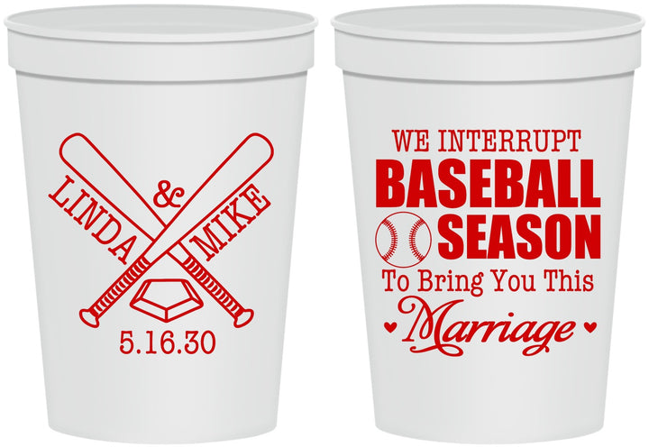 Personalized Wedding 16 oz Stadium Cups - We Interrupt Baseball | 313
