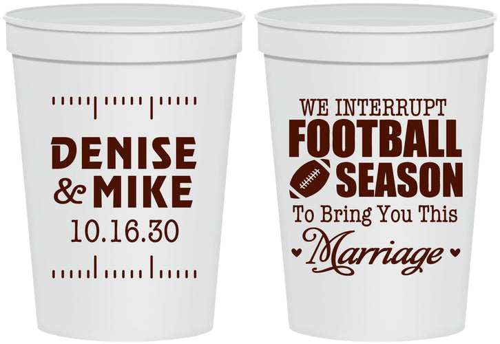 Personalized Wedding 16 oz Stadium Cups - We Interrupt Football | 314