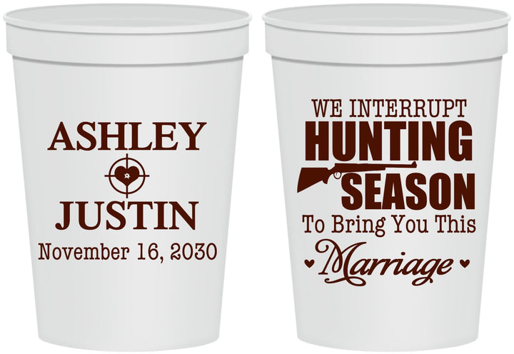 Personalized Wedding 16 oz Stadium Cups - We Interrupt Hunting | 316