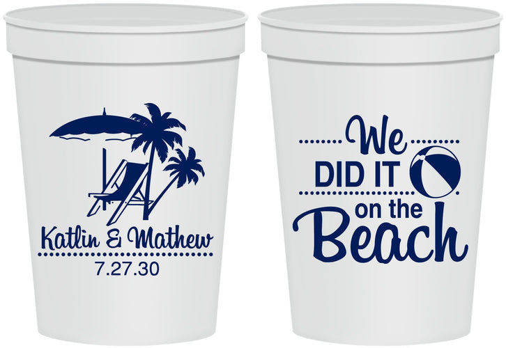 Personalized Wedding 16 oz Stadium Cups - We Did It On The Beach | 317