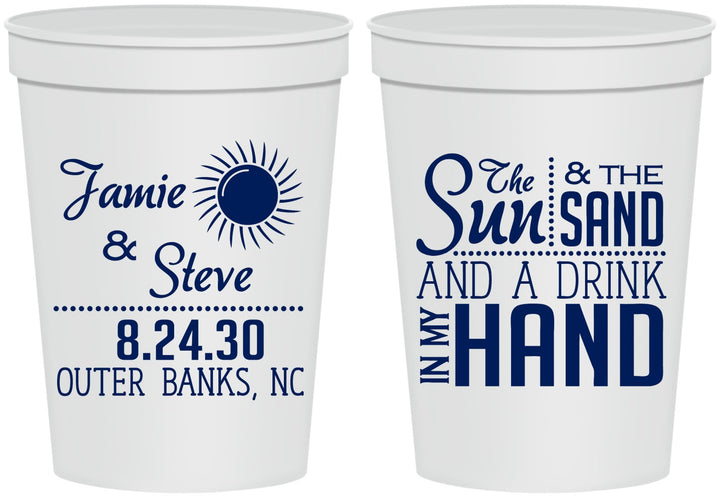 Personalized Wedding 16 oz Stadium Cups - Sun Sand Drink In My Hand | 319