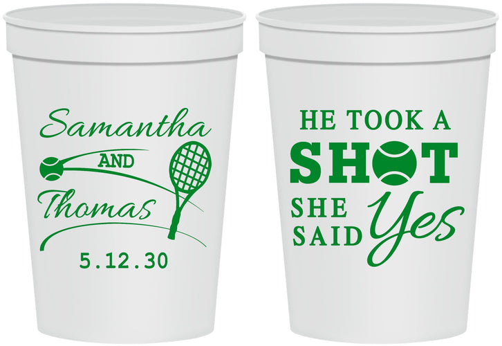 Personalized Wedding 16 oz Stadium Cups - Took A Shot Tennis | 321