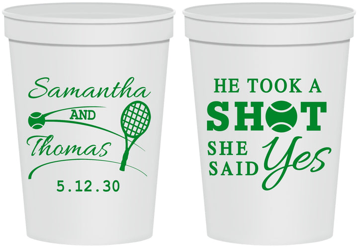 Personalized Wedding 16 oz Stadium Cups - Took A Shot Tennis | 321