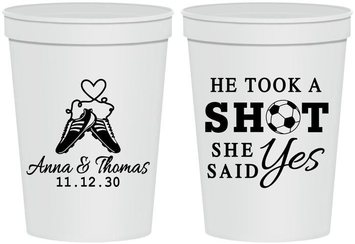 Personalized Wedding 16 oz Stadium Cups - Took A Shot Soccer | 322