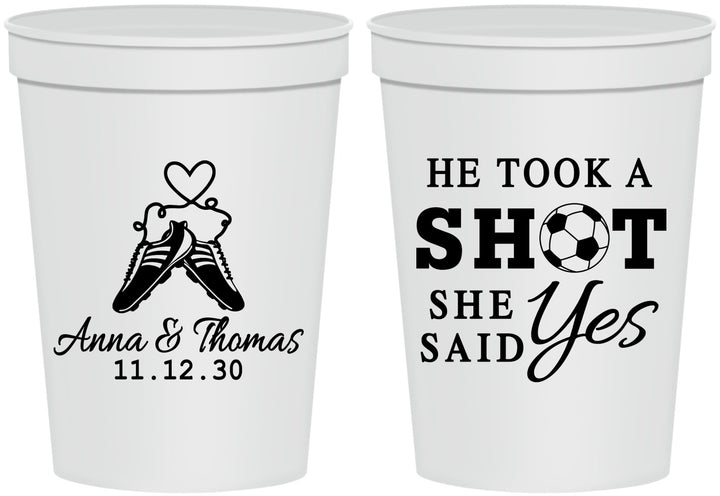 Personalized Wedding 16 oz Stadium Cups - Took A Shot Soccer | 322