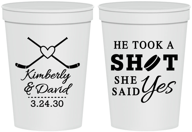 Personalized Wedding 16 oz Stadium Cups - Took A Shot Hockey | 323