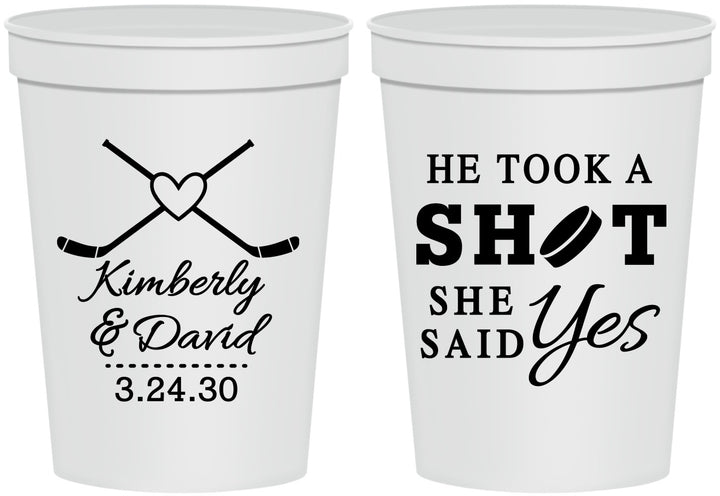 Personalized Wedding 16 oz Stadium Cups - Took A Shot Hockey | 323