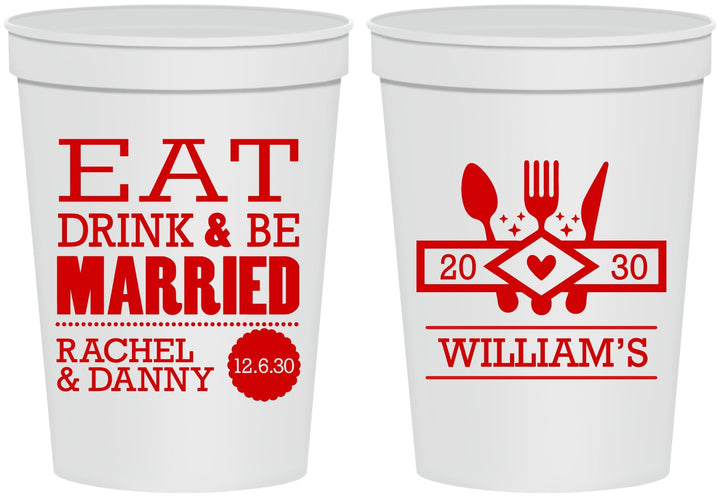 Personalized Wedding 16 oz Stadium Cups - Eat Drink Be Married | 324