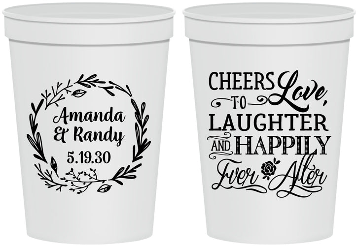Personalized Wedding 16 oz Stadium Cups - Love Laughter Happily | 326