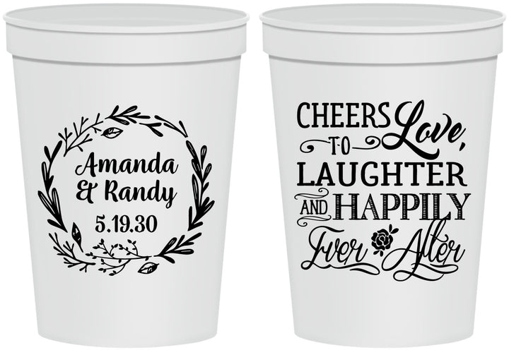 Personalized Wedding 16 oz Stadium Cups - Love Laughter Happily | 326