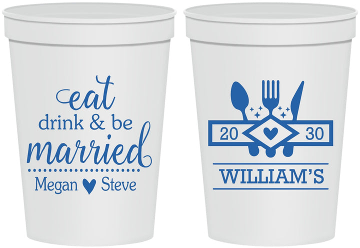 Personalized Wedding 16 oz Stadium Cups - Eat Drink Be Married | 327