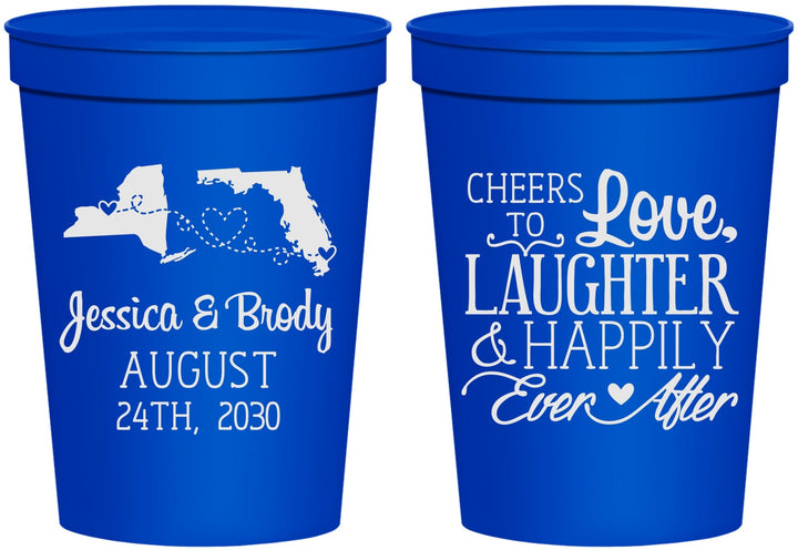 Personalized Wedding 16 oz Stadium Cups - Love Laughter Happily | 329