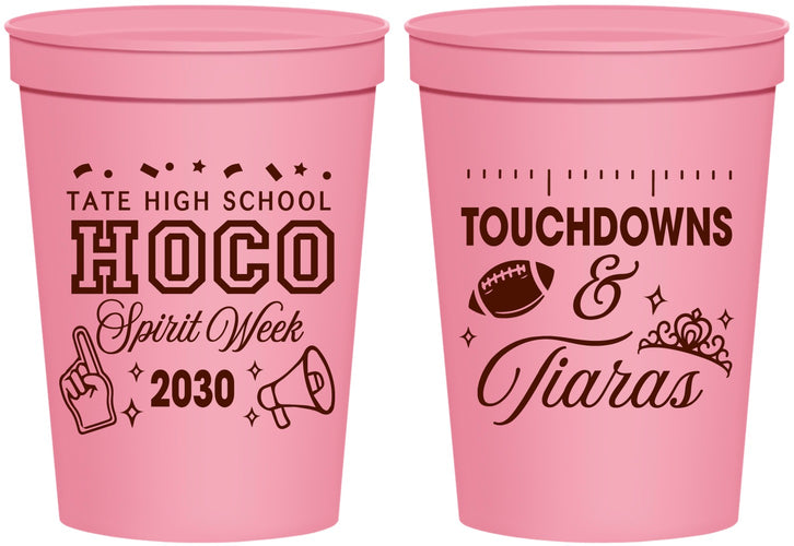 Personalized Homecoming 16 oz Stadium Cups - Touchdowns And Tiaras | 330010