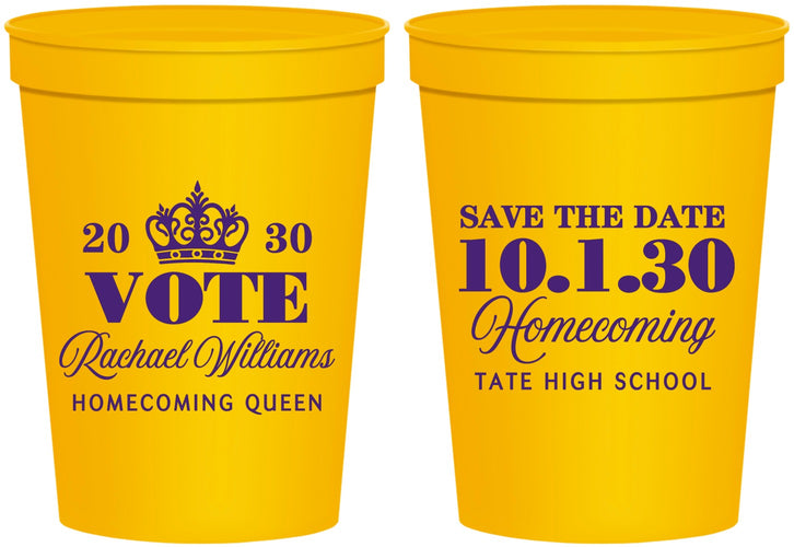 Personalized Homecoming 16 oz Stadium Cups - Hoco Queen Vote | 330020