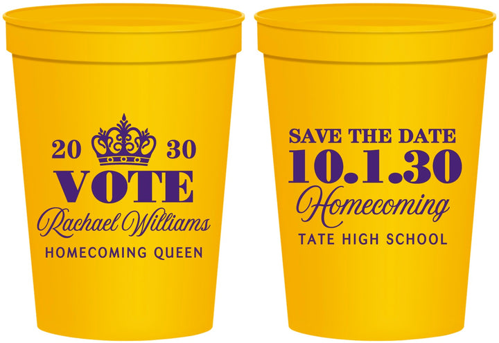 Personalized Homecoming 16 oz Stadium Cups - Hoco Queen Vote | 330020