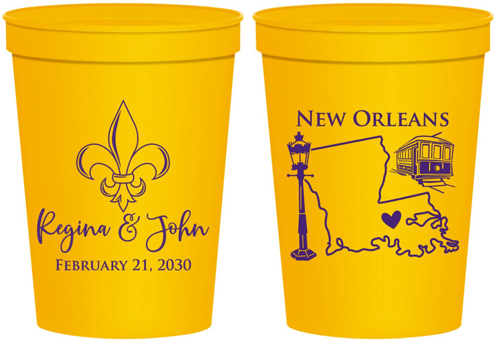 Personalized Wedding 16 oz Stadium Cups - New Orleans | 334