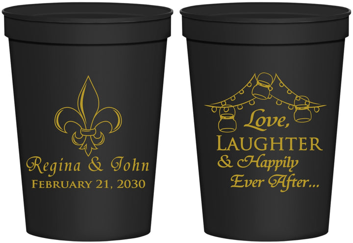 Personalized Wedding 16 oz Stadium Cups - Love Laughter Happily | 338