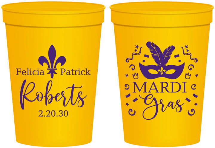 Personalized Wedding 16 oz Stadium Cups - Mardi Gras | 339