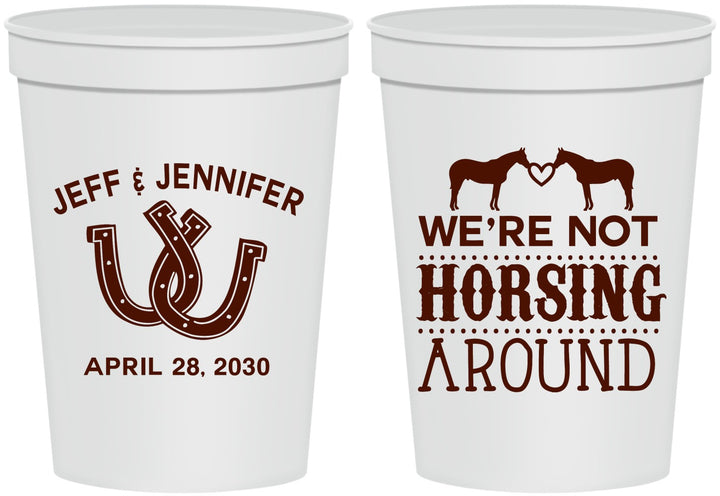 Personalized Wedding 16 oz Stadium Cups - Horseshoe | 340