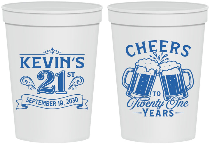 Personalized 21st Birthday 16 oz Stadium Cups - Cheers To Twenty One Years | 340000
