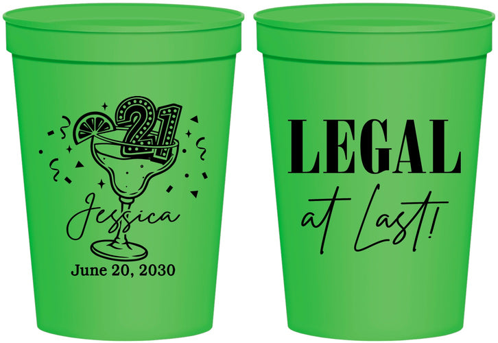 Personalized 21st Birthday 16 oz Stadium Cups - Legal At Last | 340005