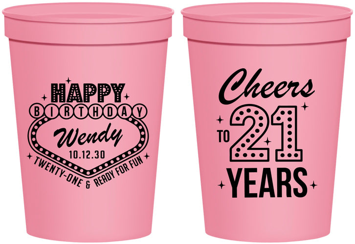 Personalized 21st Birthday 16 oz Stadium Cups - Vegas | 340007
