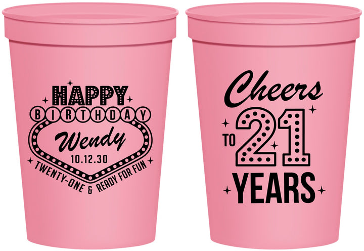 Personalized 21st Birthday 16 oz Stadium Cups - Vegas | 340007