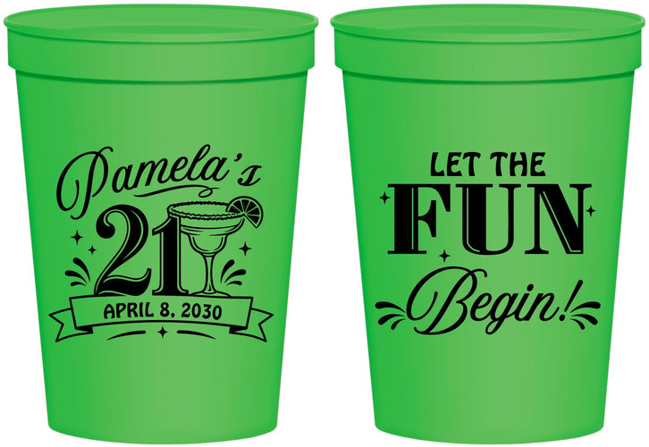 Personalized 21st Birthday 16 oz Stadium Cups - Let The Fun Begin | 340009