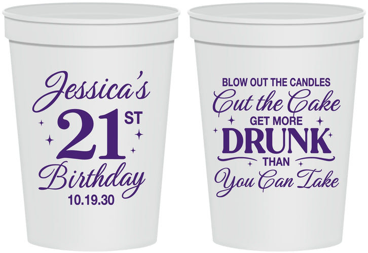 Personalized 21st Birthday 16 oz Stadium Cups - Candles Cake Drunk | 340010