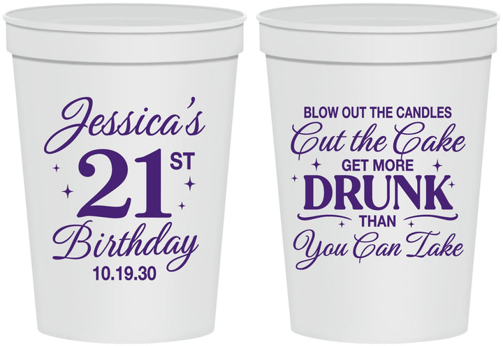 Personalized 21st Birthday 16 oz Stadium Cups - Candles Cake Drunk | 340010