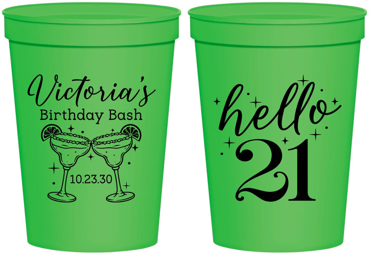 Personalized 21st Birthday 16 oz Stadium Cups - Hello Twenty One | 340011