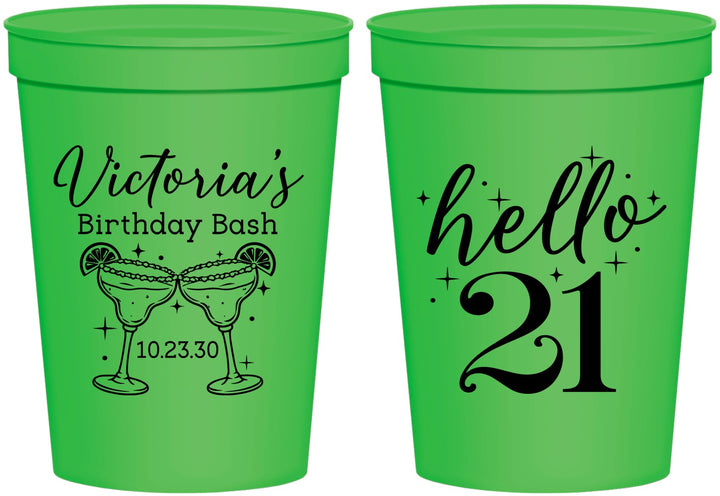 Personalized 21st Birthday 16 oz Stadium Cups - Hello Twenty One | 340011