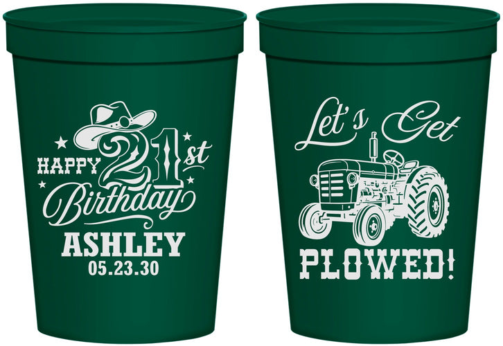 Personalized 21st Birthday 16 oz Stadium Cups - Lets Get Plowed | 340012