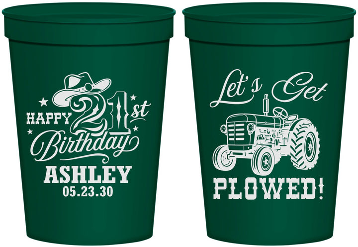 Personalized 21st Birthday 16 oz Stadium Cups - Lets Get Plowed | 340012
