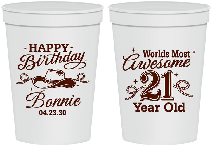 Personalized 21st Birthday 16 oz Stadium Cups - Cowgirl | 340013