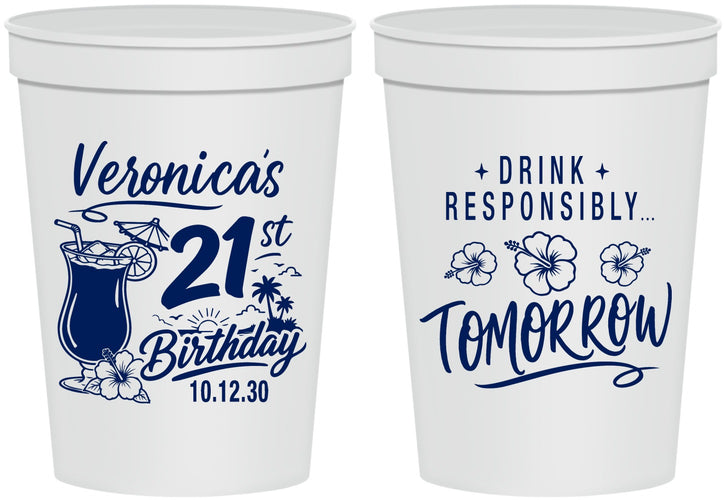 Personalized 21st Birthday 16 oz Stadium Cups - Drink Responsibly Tomorrow | 340015