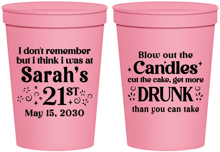 Personalized 21st Birthday 16 oz Stadium Cups - Candles Cake Drunk | 340017