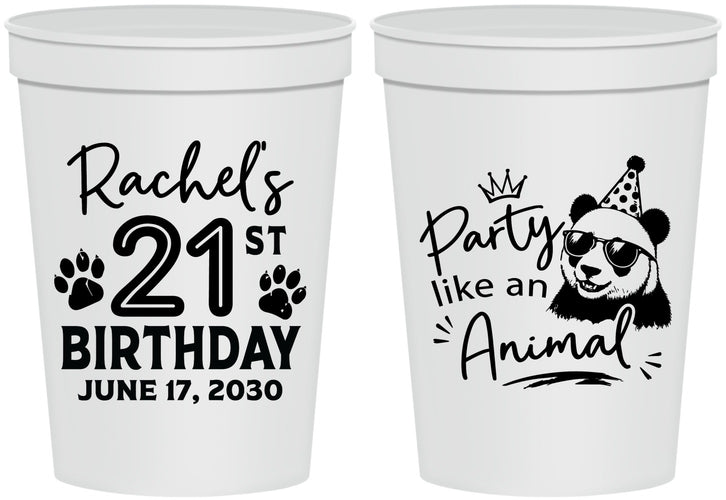 Personalized 21st Birthday 16 oz Stadium Cups - Party Like An Animal Panda | 340021