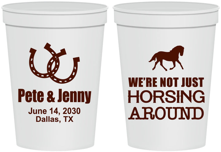 Personalized Wedding 16 oz Stadium Cups - Horseshoe | 341